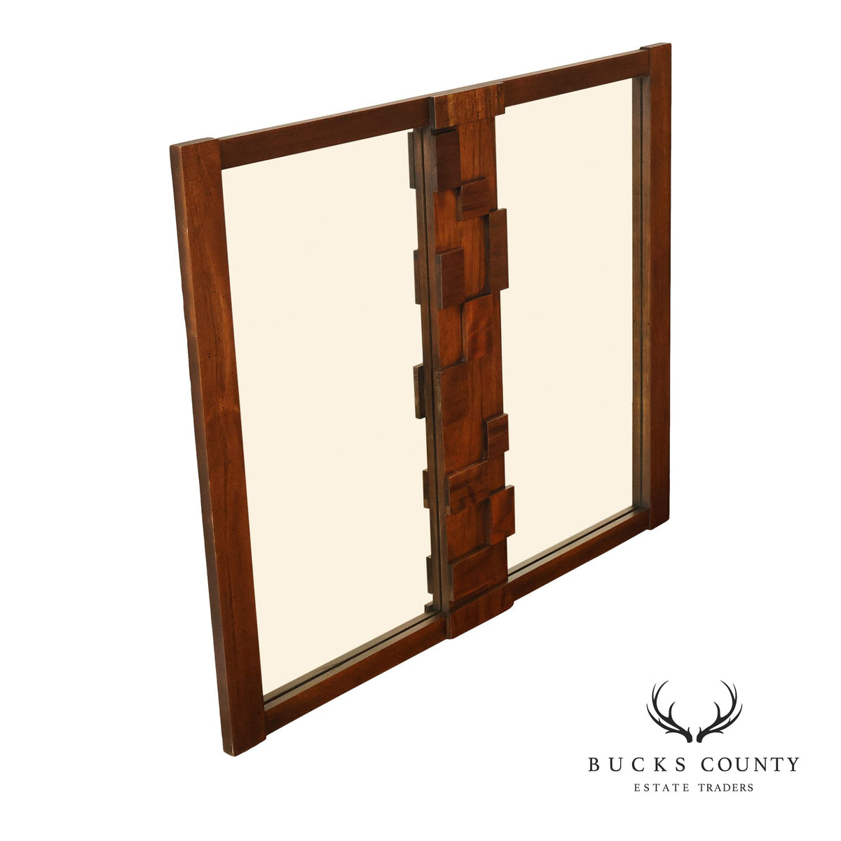 Lane Mid-Century Modern Brutalist Walnut Geometric Wall Mirror