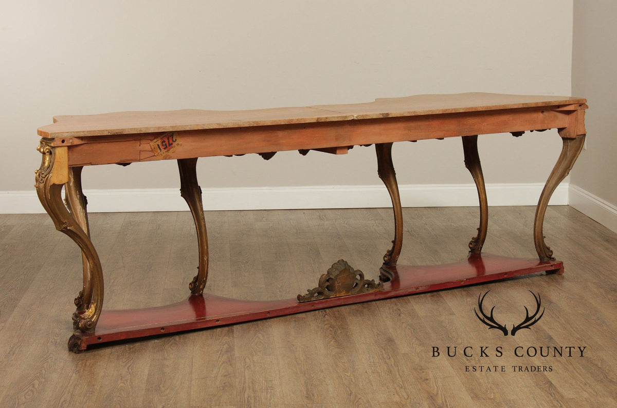 Italian Rococo Style Long Marble Top Console Table