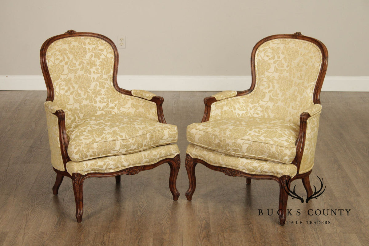 Henredon French Louis XV Style Vintage Pair of Fauteuil Armchairs