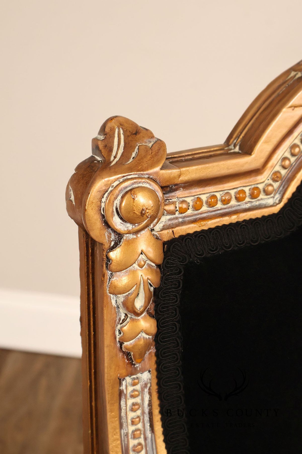 Louis XVI Style Giltwood Armchair With Black Upholstery