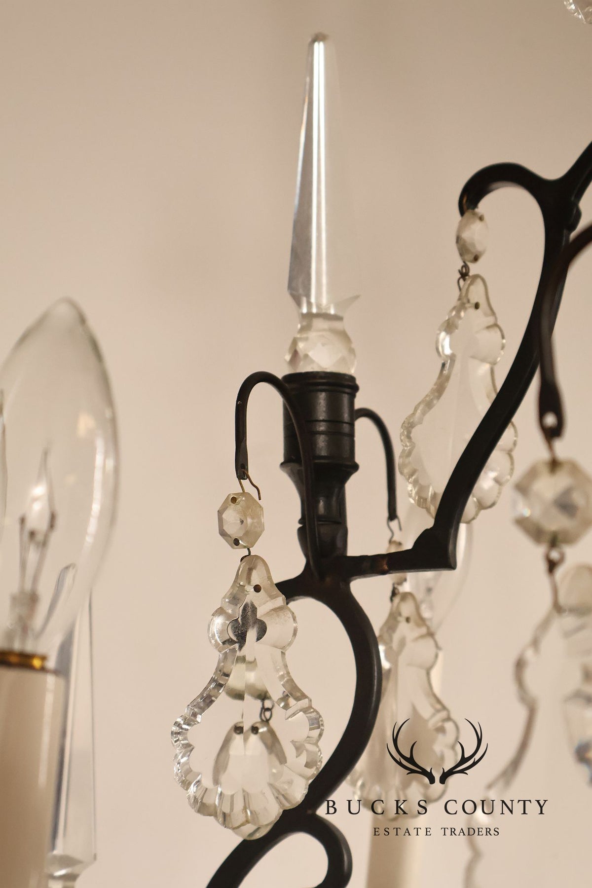 French Louis XV Style Crystal And Wrought Iron Eight Light Chandelier