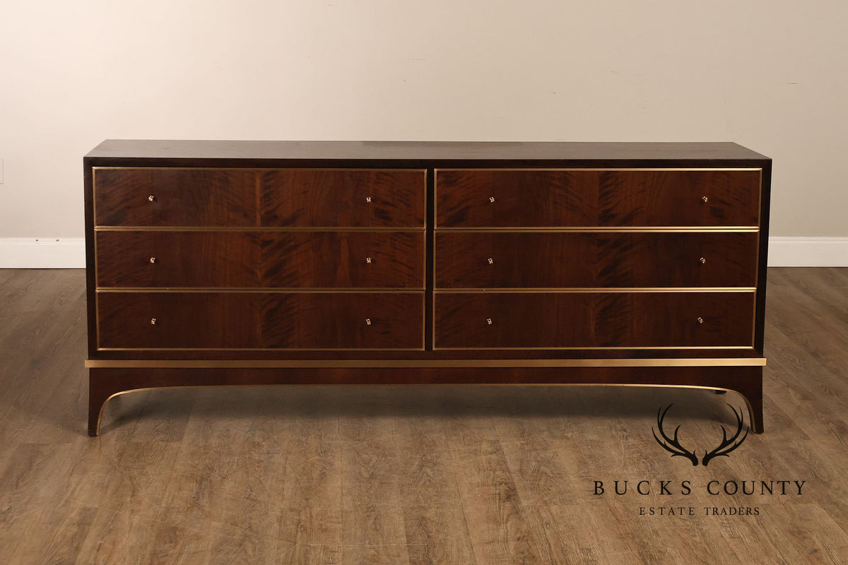 Newell Design Studio Ebonized Walnut Finish Double Dresser With Brass Trim And Six Drawers