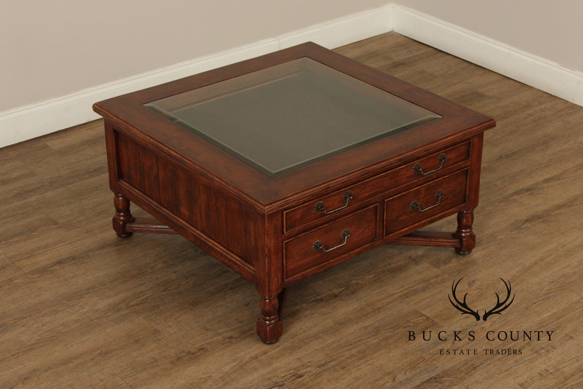 Bausman & Co. Glass Top Storage Coffee Table