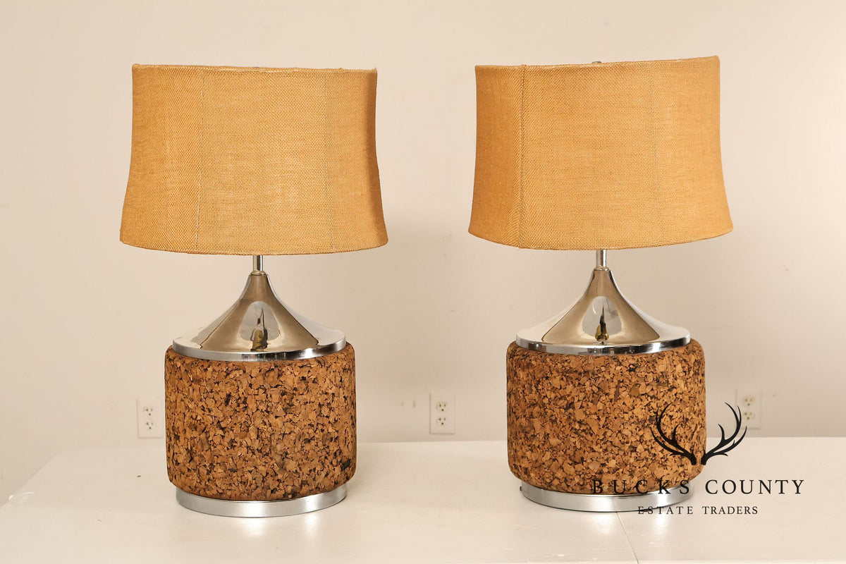 Leviton Mid Century Modern Pair of Cork Table Lamps