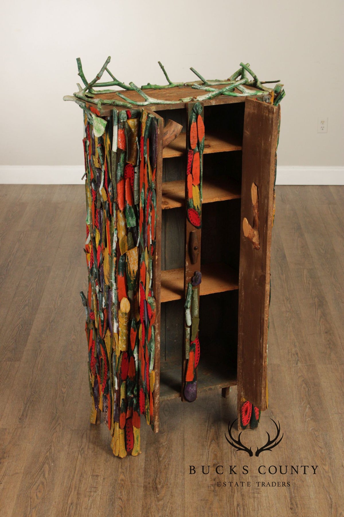 Folk Art Painted Stick Cabinet