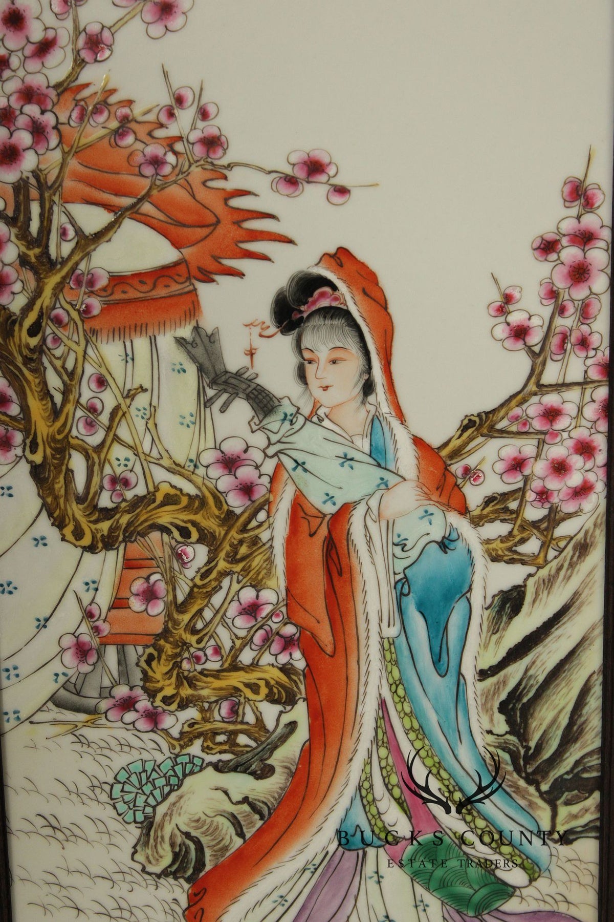 Vintage Chinese Set of Three Framed Porcelain Wall Plaques