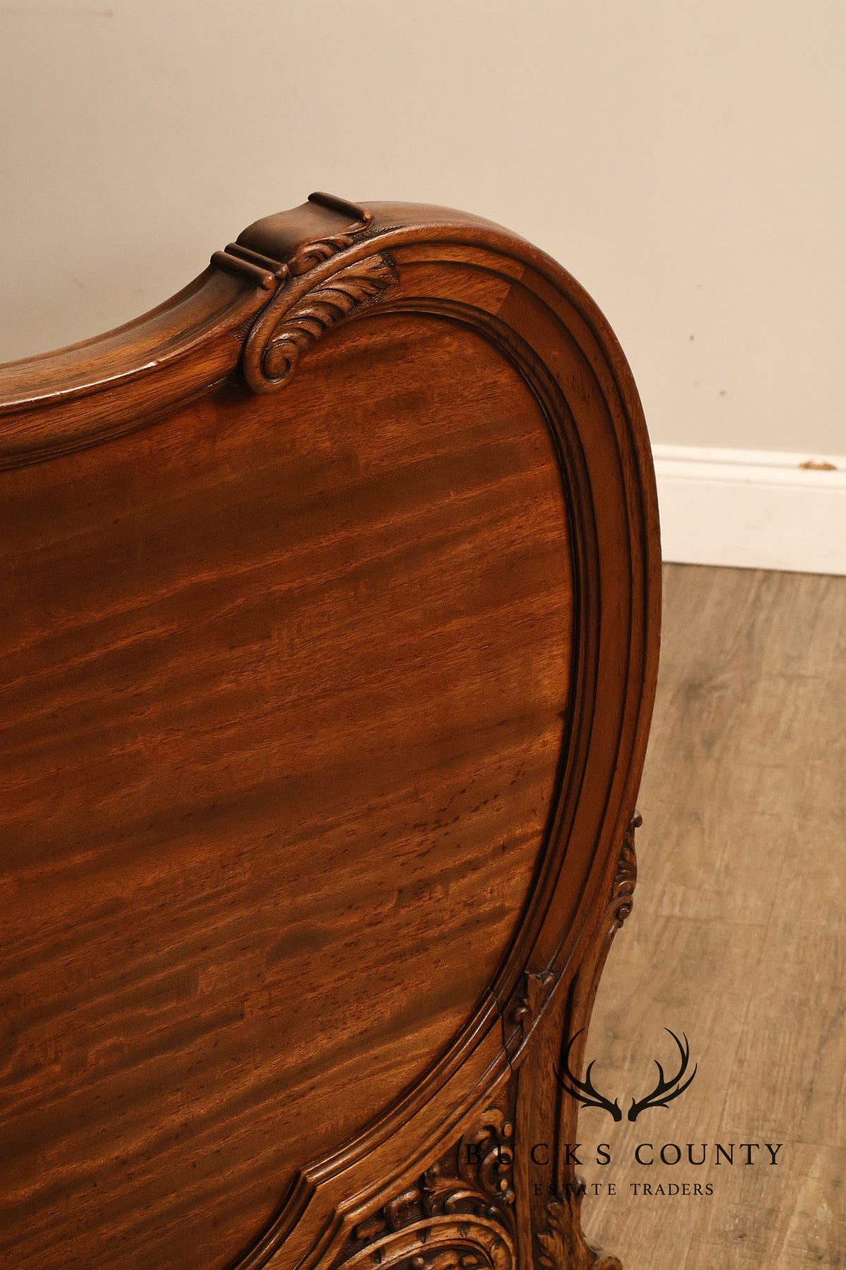 Antique Victorian R.J. Horner Carved Mahogany Full Size Sleigh Bed Frame