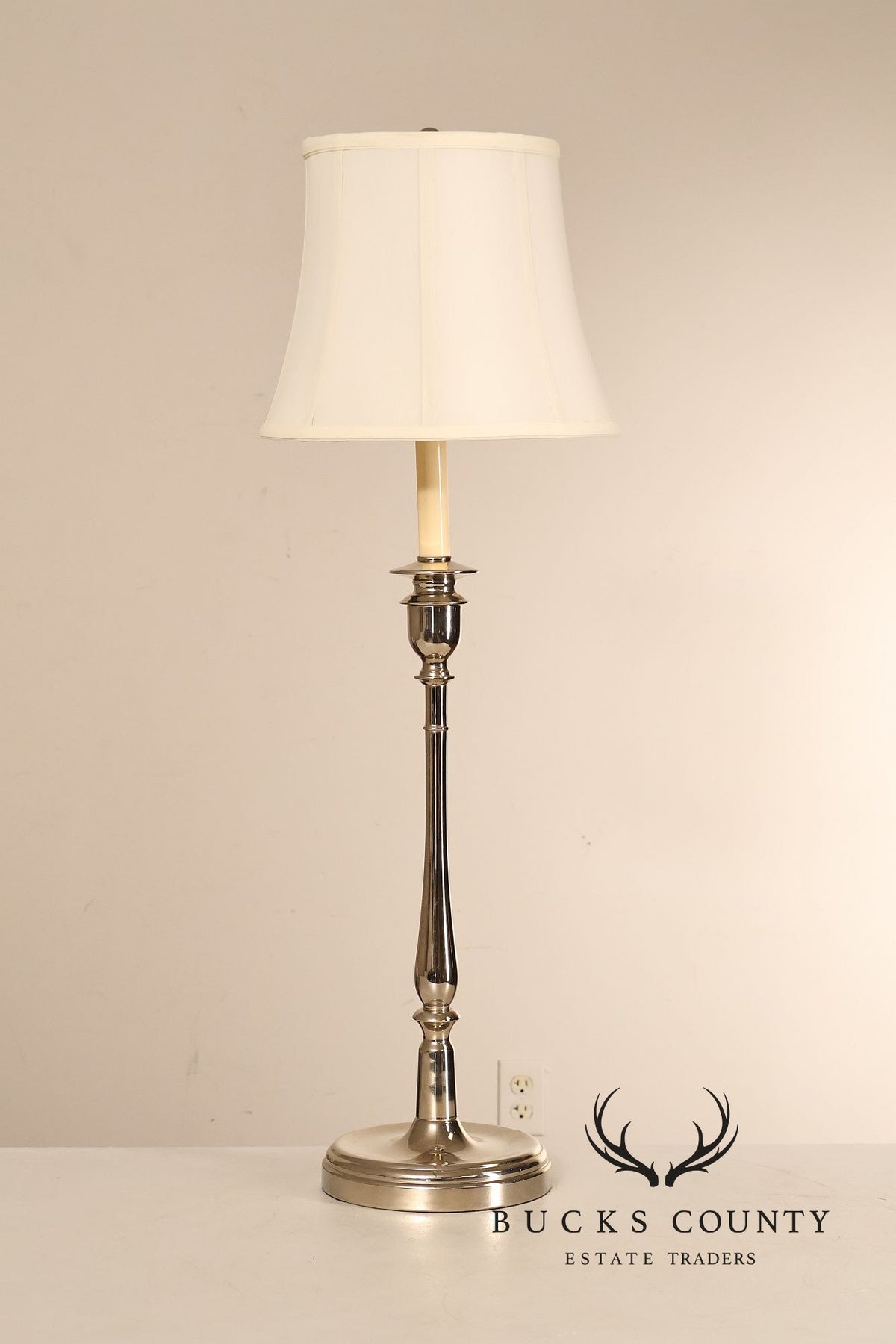Ralph Lauren Pair of Chrome Candlestick Table Lamps