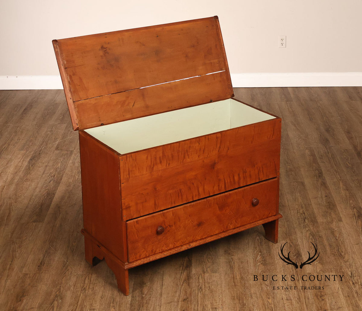 Antique American Country Birdseye Maple Blanket Chest With Lower Drawer