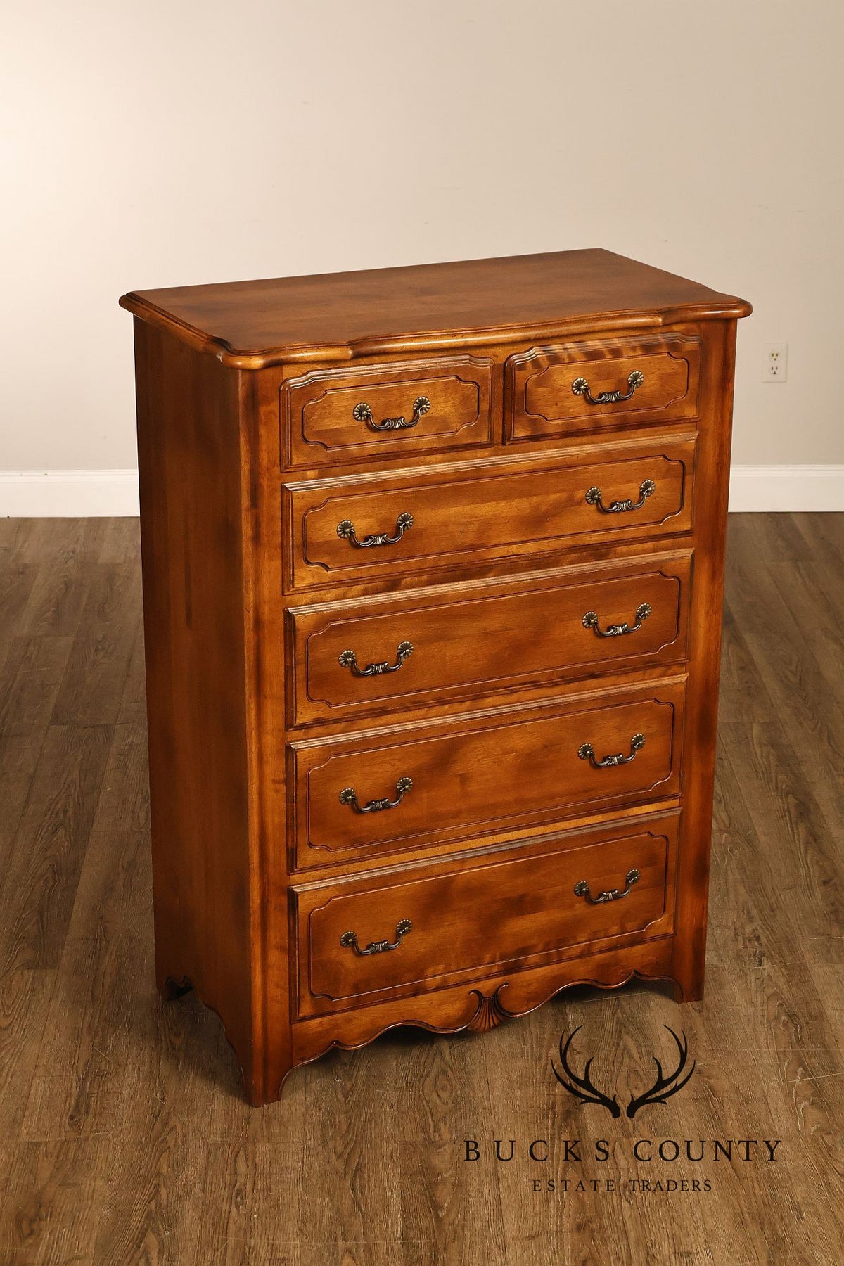 Ethan Allen Country French Maple And Birchwood Six Drawer High Chest