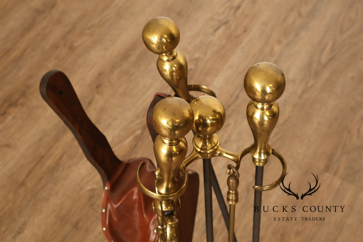 Vintage Brass Six-Piece Fireplace Tool Set