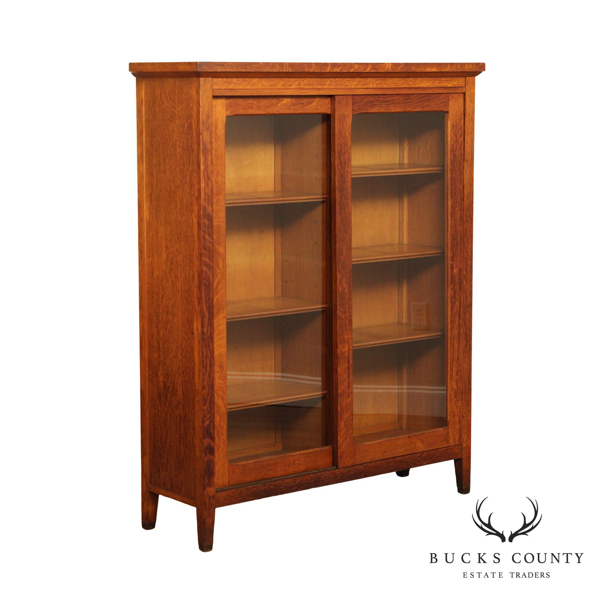 Antique Mission Oak Sliding Glass Door Bookcase