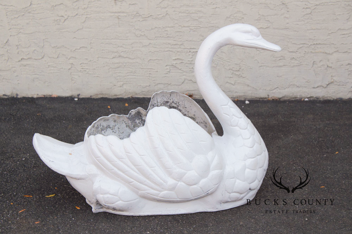 Vintage Cast Metal Swan Garden Planter