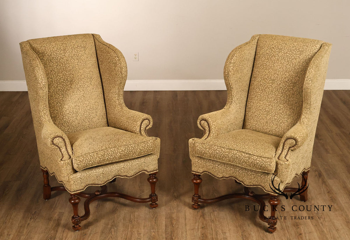 Lee Jofa Pair Of Custom Upholstered Wingback "Mayfair" Armchairs