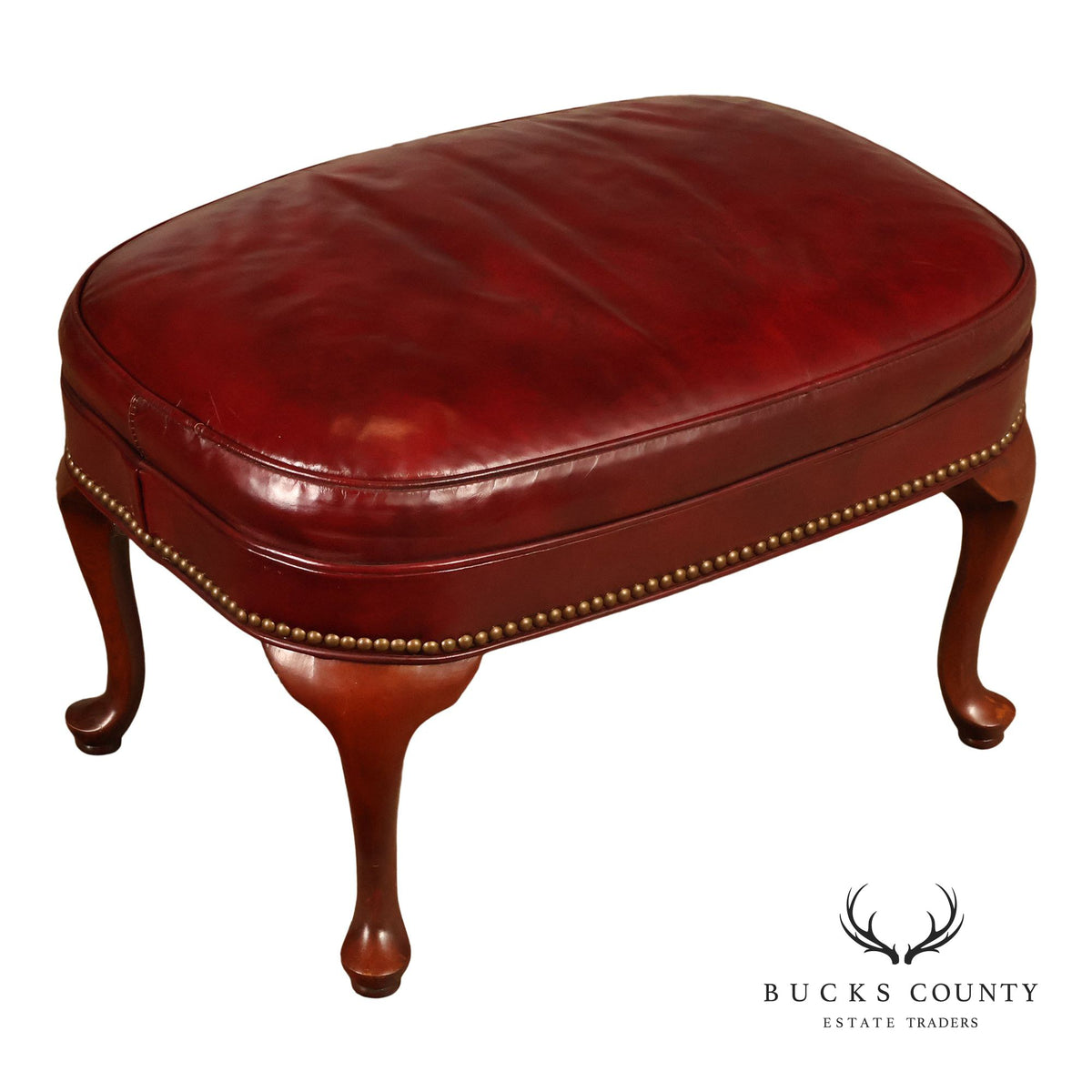 Hickory Chair Queen Anne Style Oxblood Leather Ottoman
