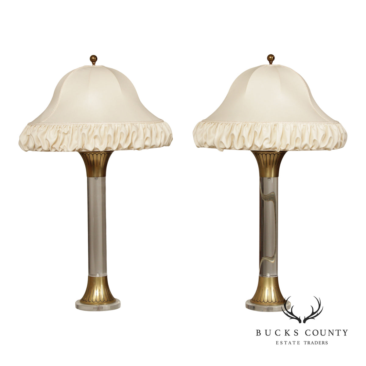 Leviton Art Deco Style Pair of Brass And Lucite Table Lamps