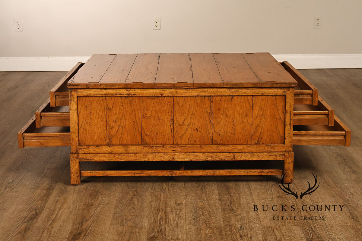 Guy Chaddock Antiqued Oak Storage Coffee Table