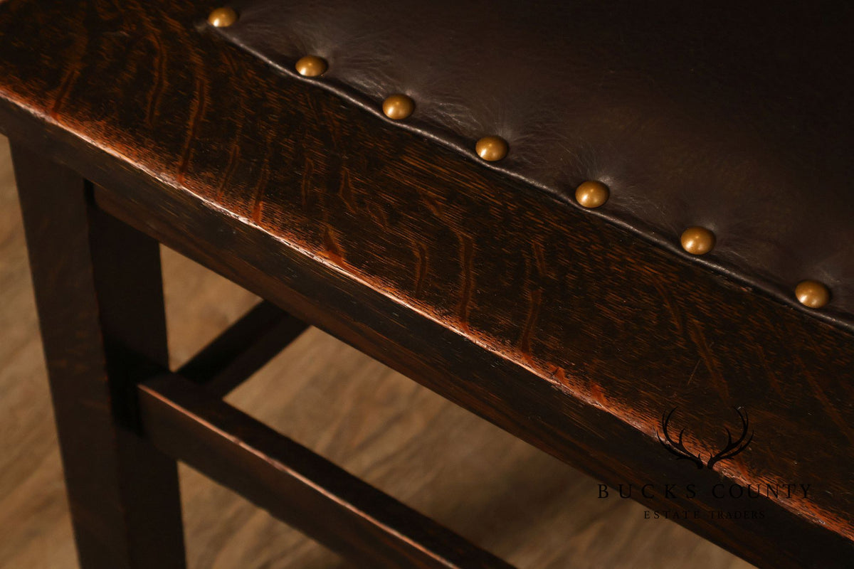 Mission Style Antique Oak Rabbit Ear Side Chair With Leather Seat