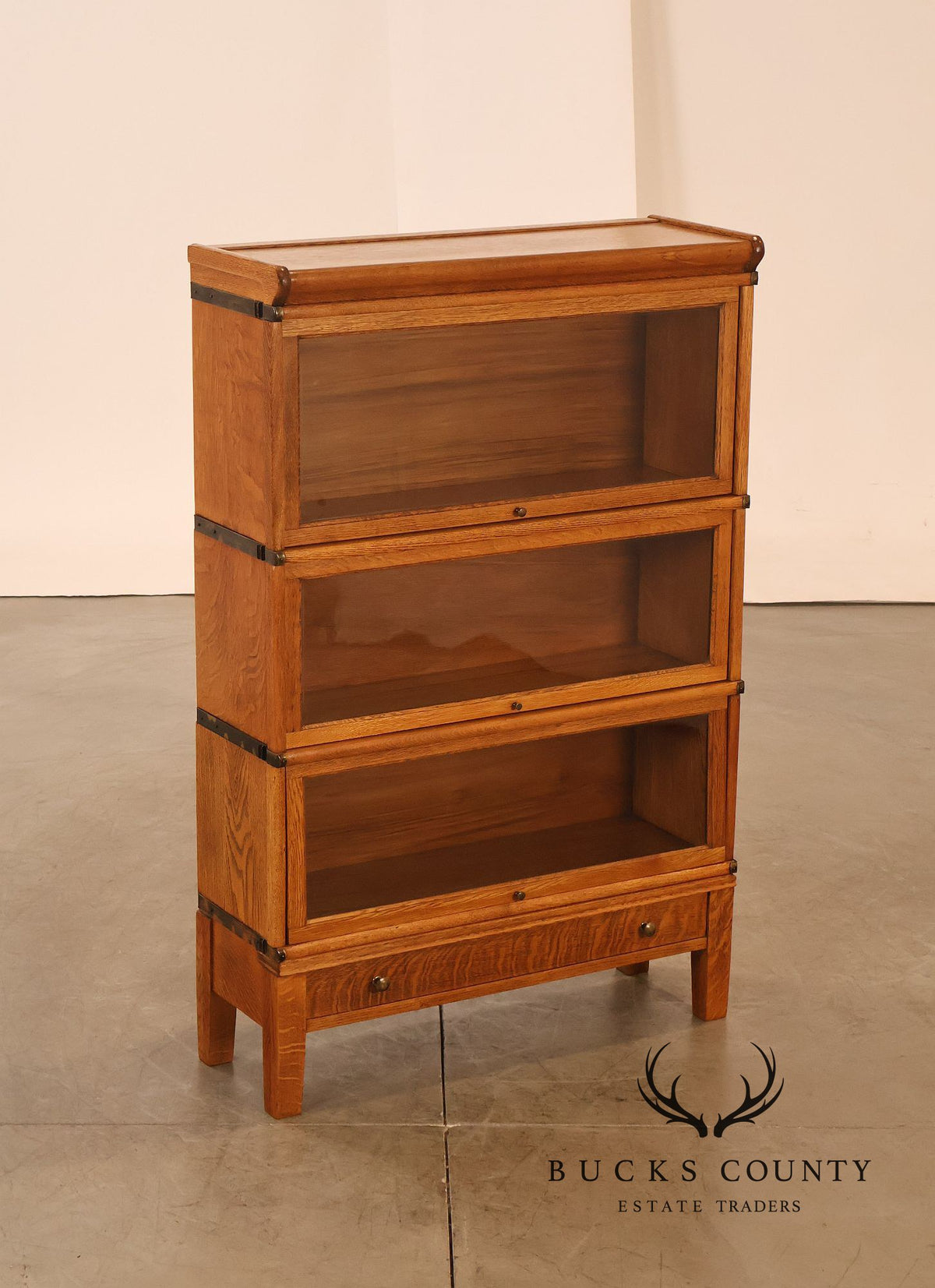 Arts & Crafts Three-Stack Oak Barrister Bookcase