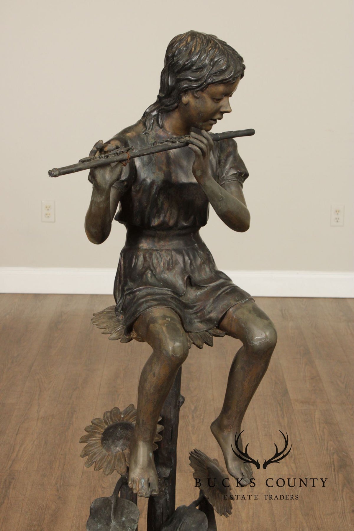 Large Bronze Garden Statue, 'Flute Player'