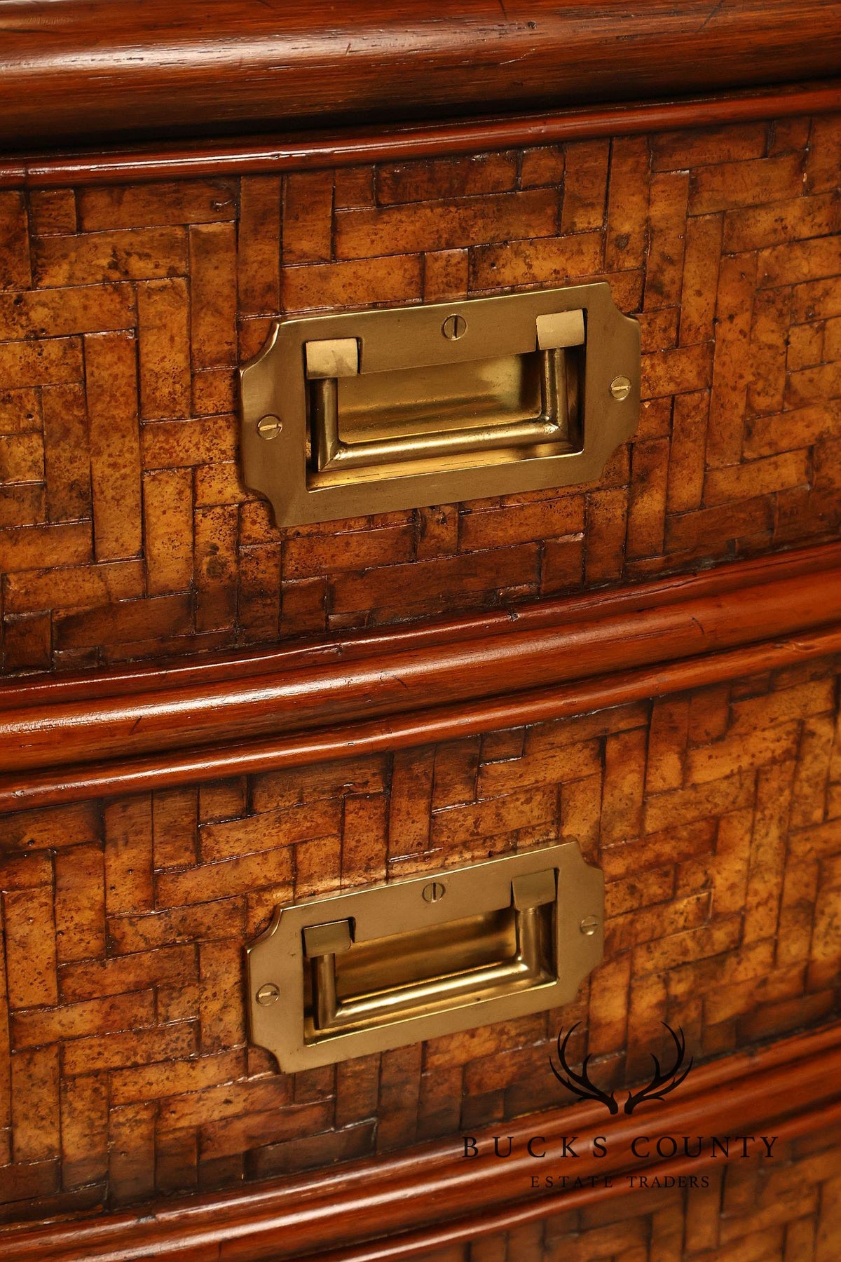 Maitland Smith Campaign Style Bowfront Rattan Chest