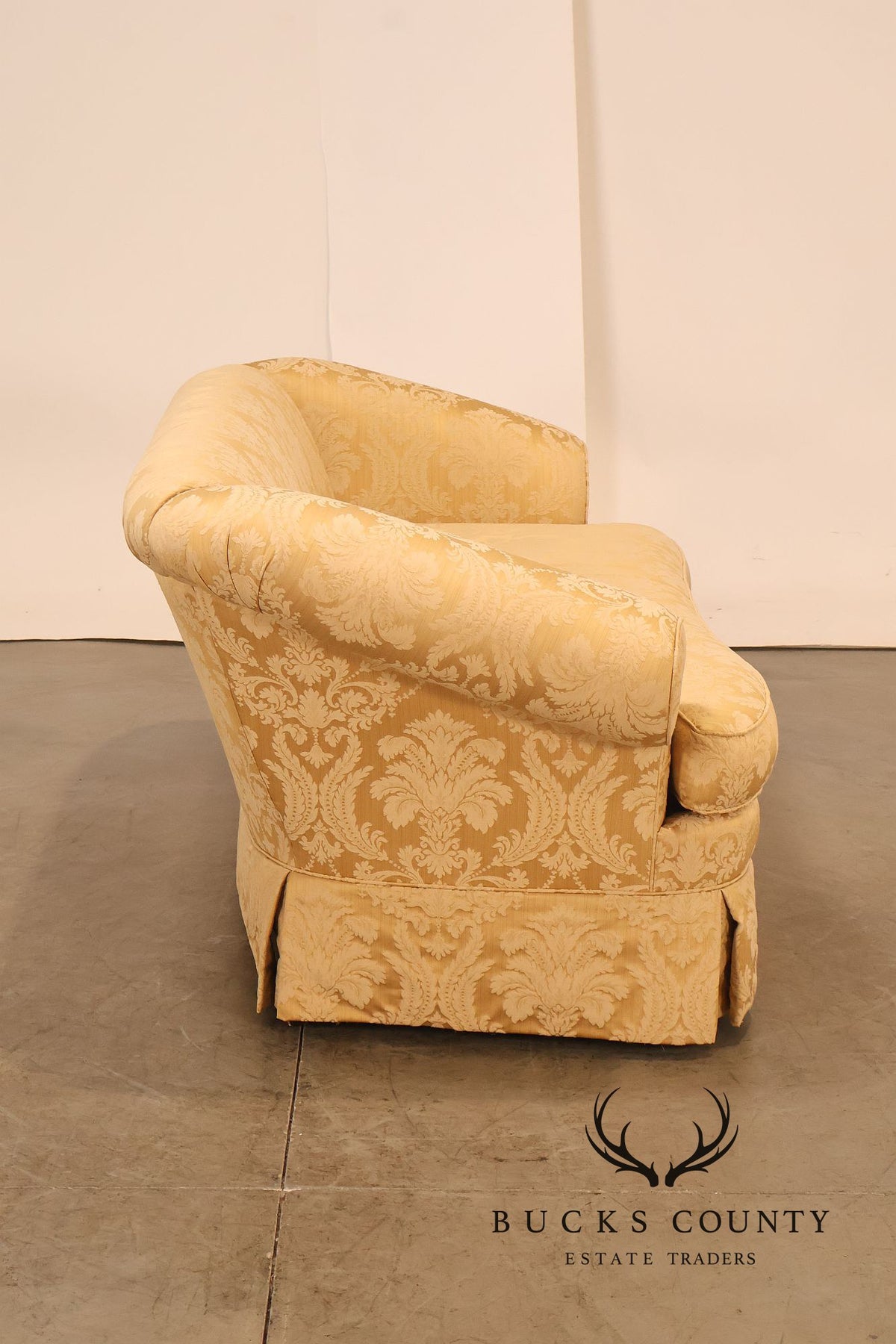 Century Furniture Pair Of Gold Damask Upholstered Sofas