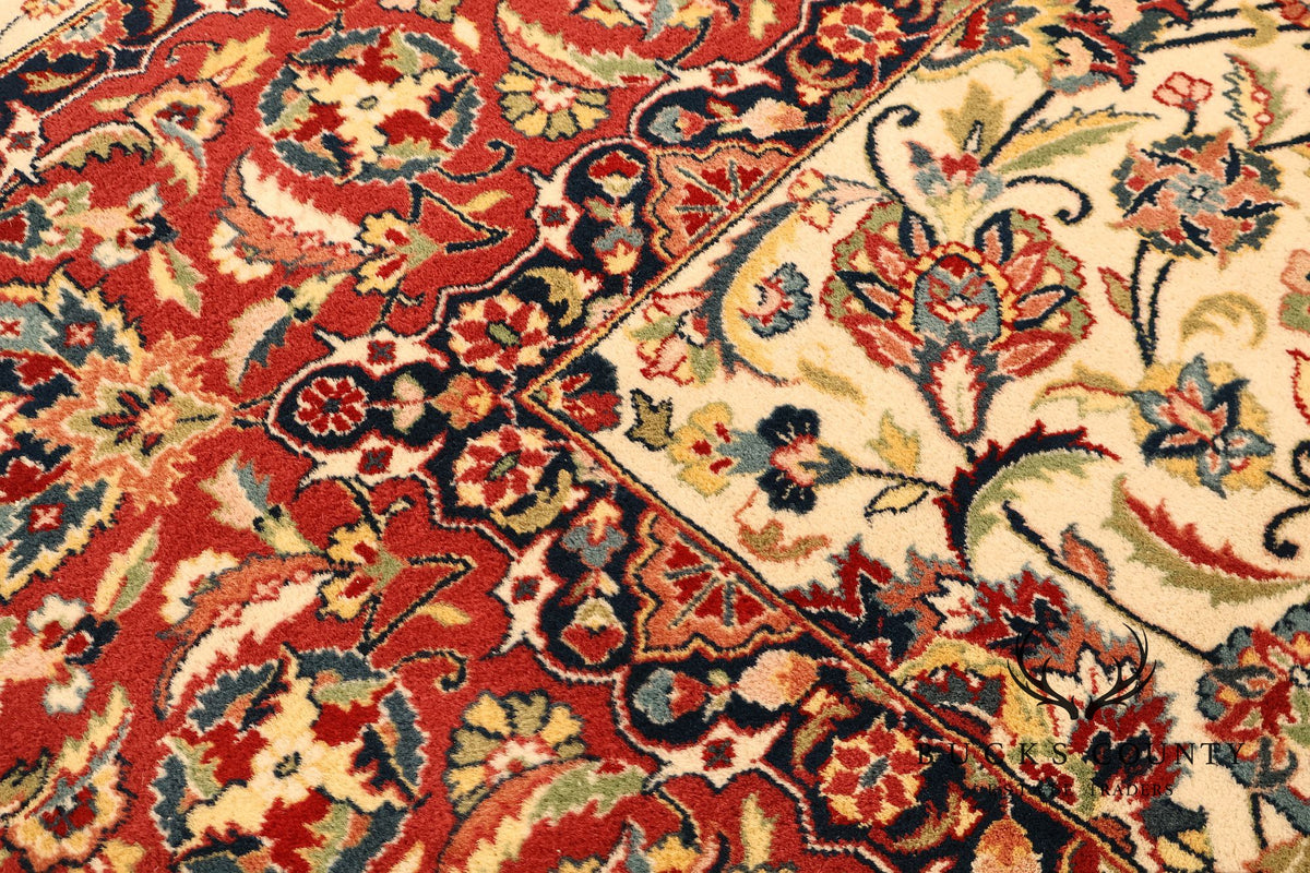 Hand Knotted Kashan Style Wool Area Rug 9x12 Floral Medallion