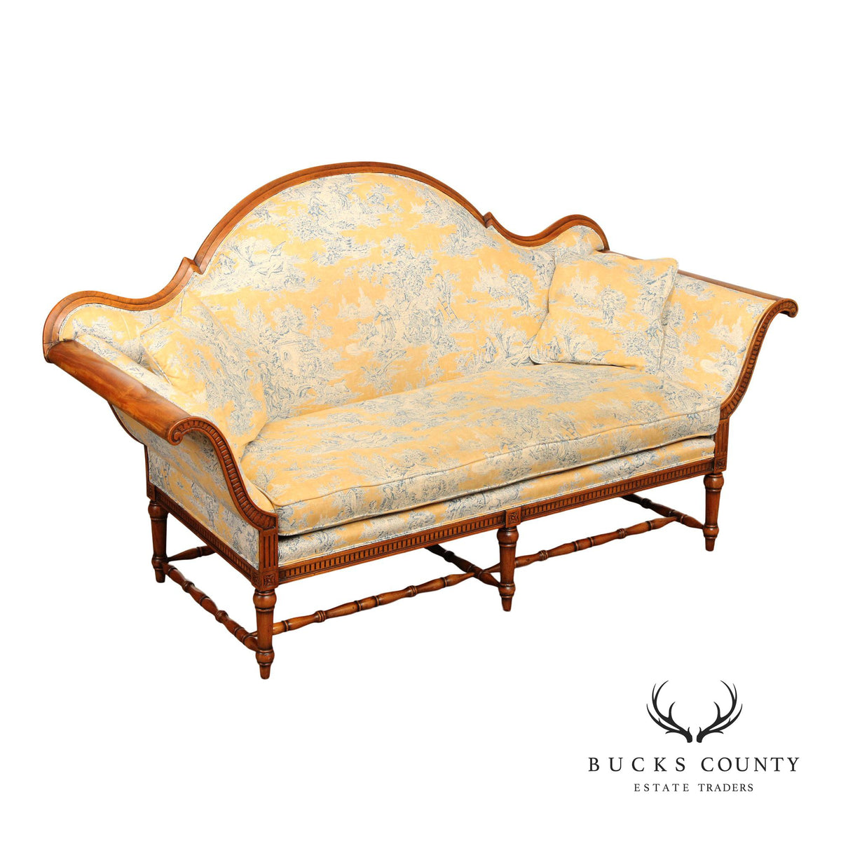 Alfonso Marina French Country Style Carved Walnut Frame Sofa