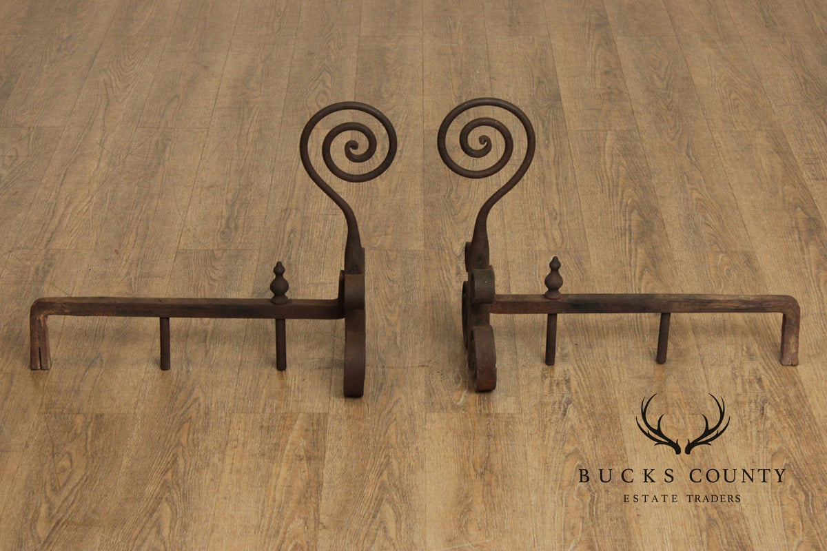 Antique Pair of Hand Forged of Fireplace Andirons