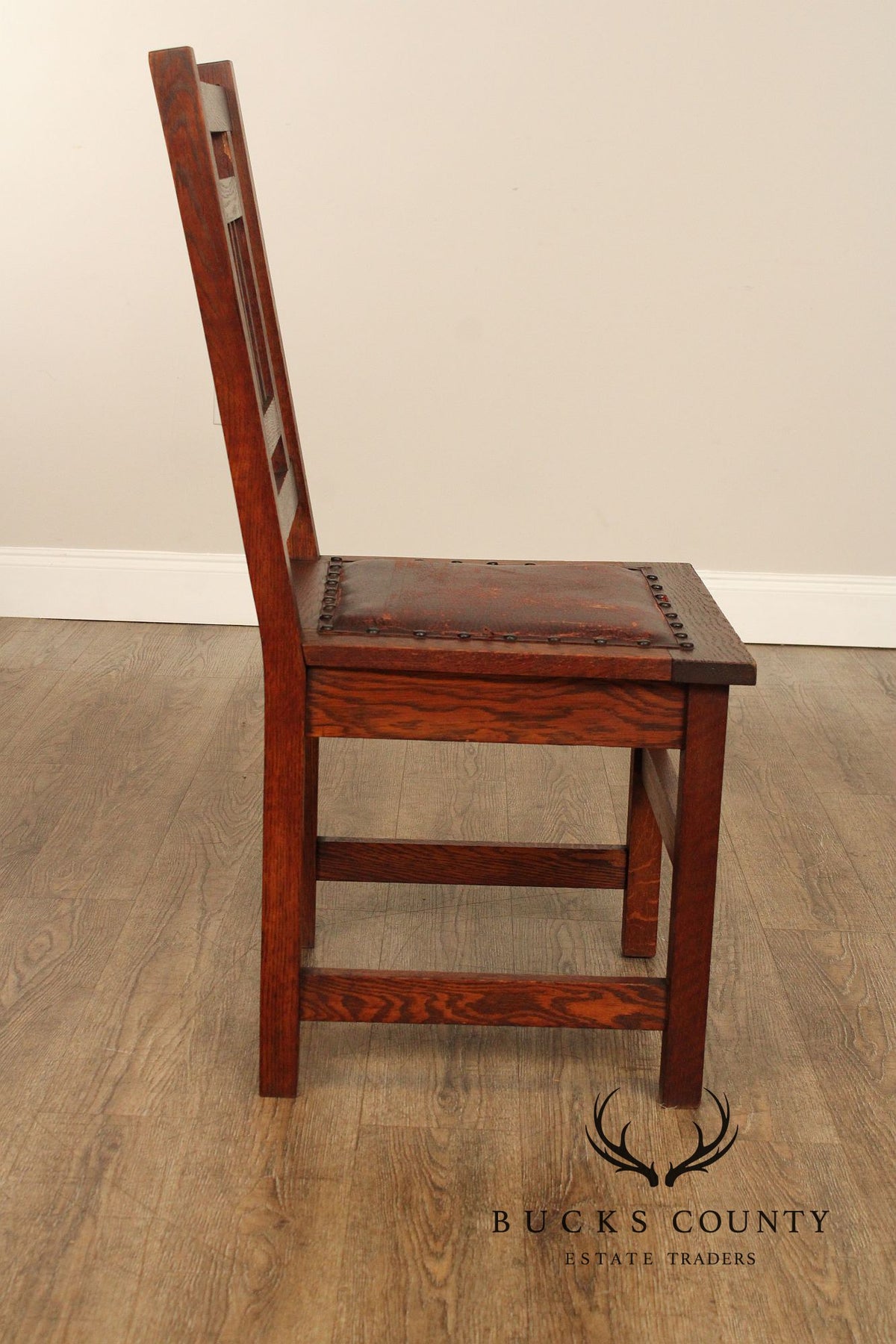 Antique American Arts & Crafts Mission Set Of 3 Oak Side Chairs