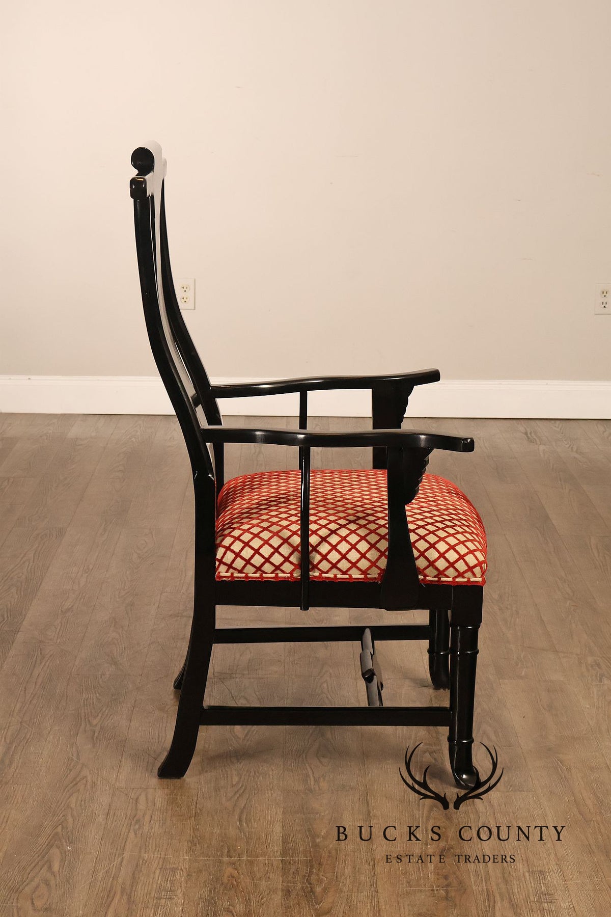 12 Custom Black Lacquered Asian Inspired Dining Chairs