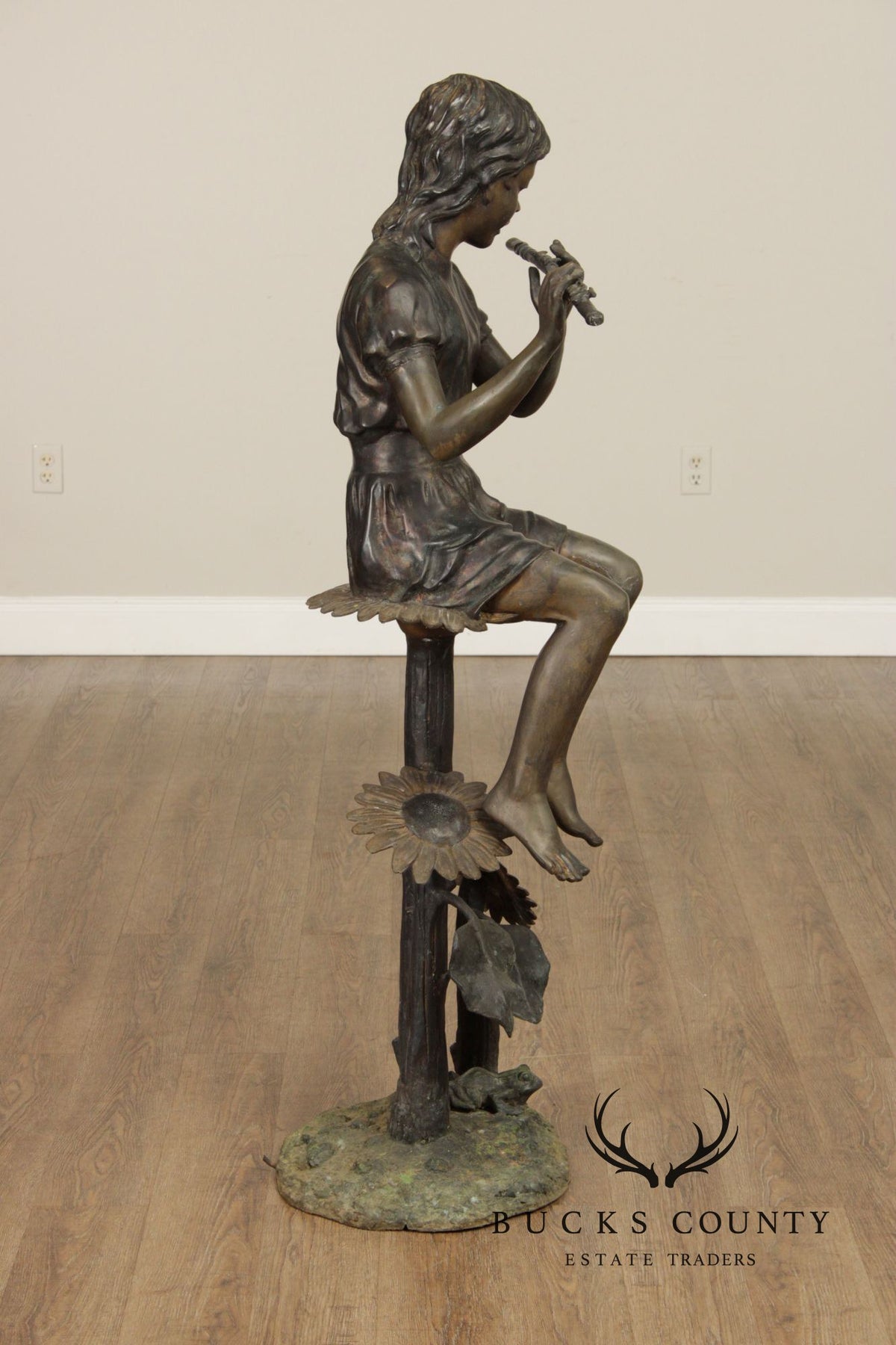 Large Bronze Garden Statue, 'Flute Player'