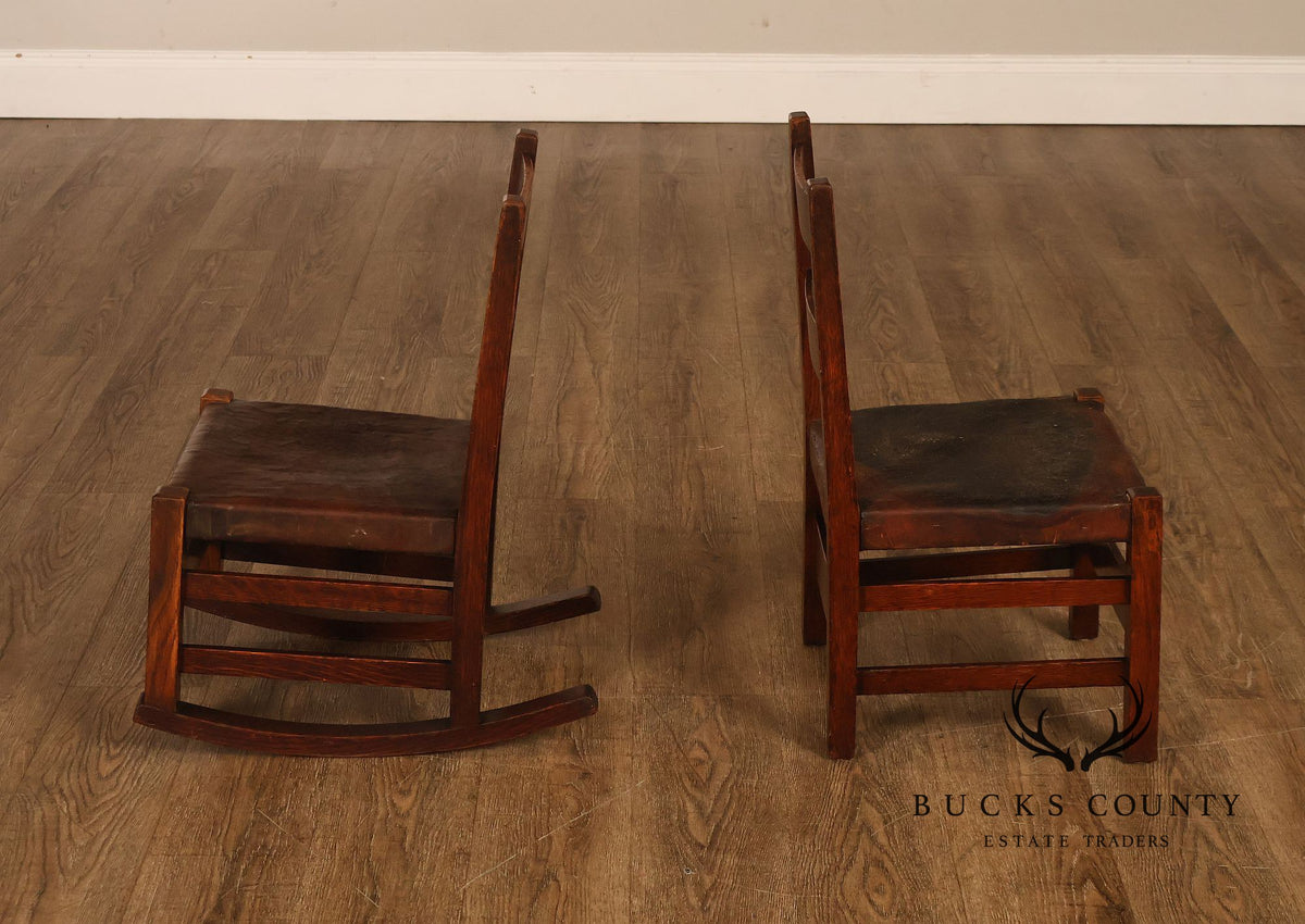 Antique Gustav Stickley Arts And Crafts Oak Child's Chair And Rocker