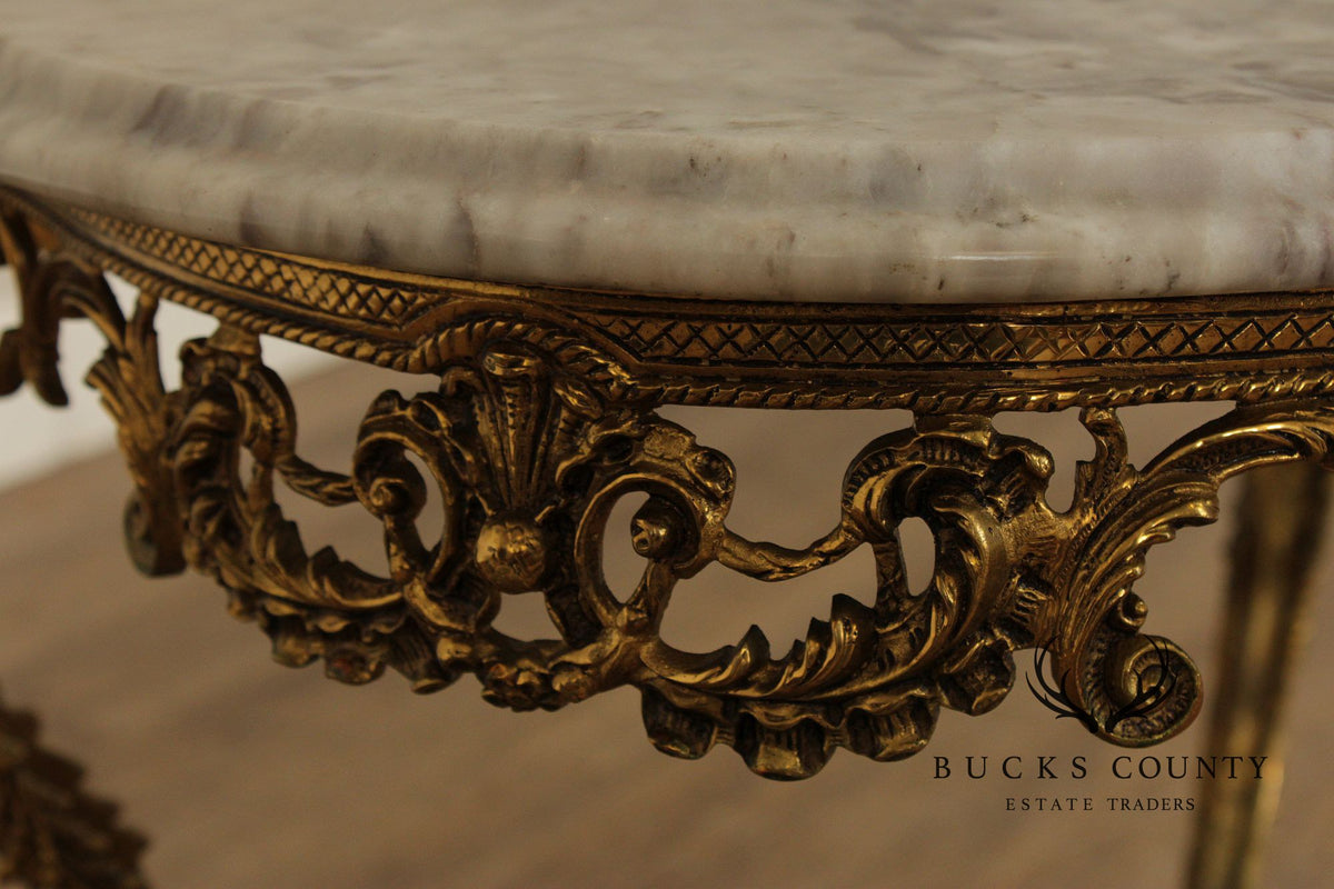 Italian Rococo Gilt Metal Marble Top Accent Table