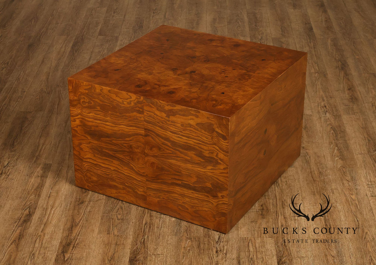 Thayer Coggin Milo Baughman Mid Century Modern Burl Wood Cube Side Table