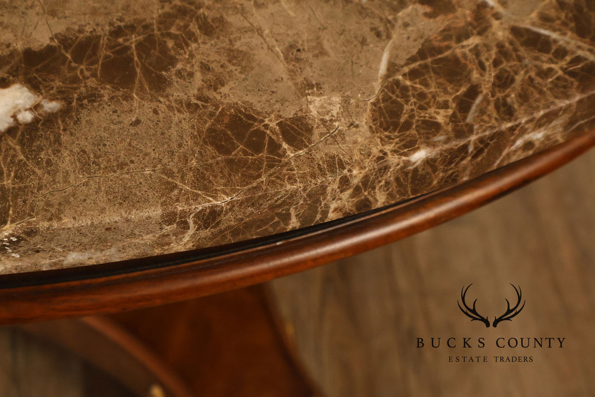 Drexel Neoclassical Revival Round Marble Top Pedestal Dining or Center Table With Claw Feet