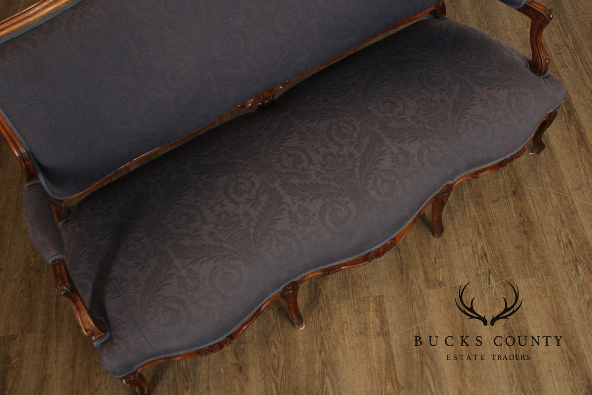 French Louis XV Style Carved Walnut Upholstered Settee