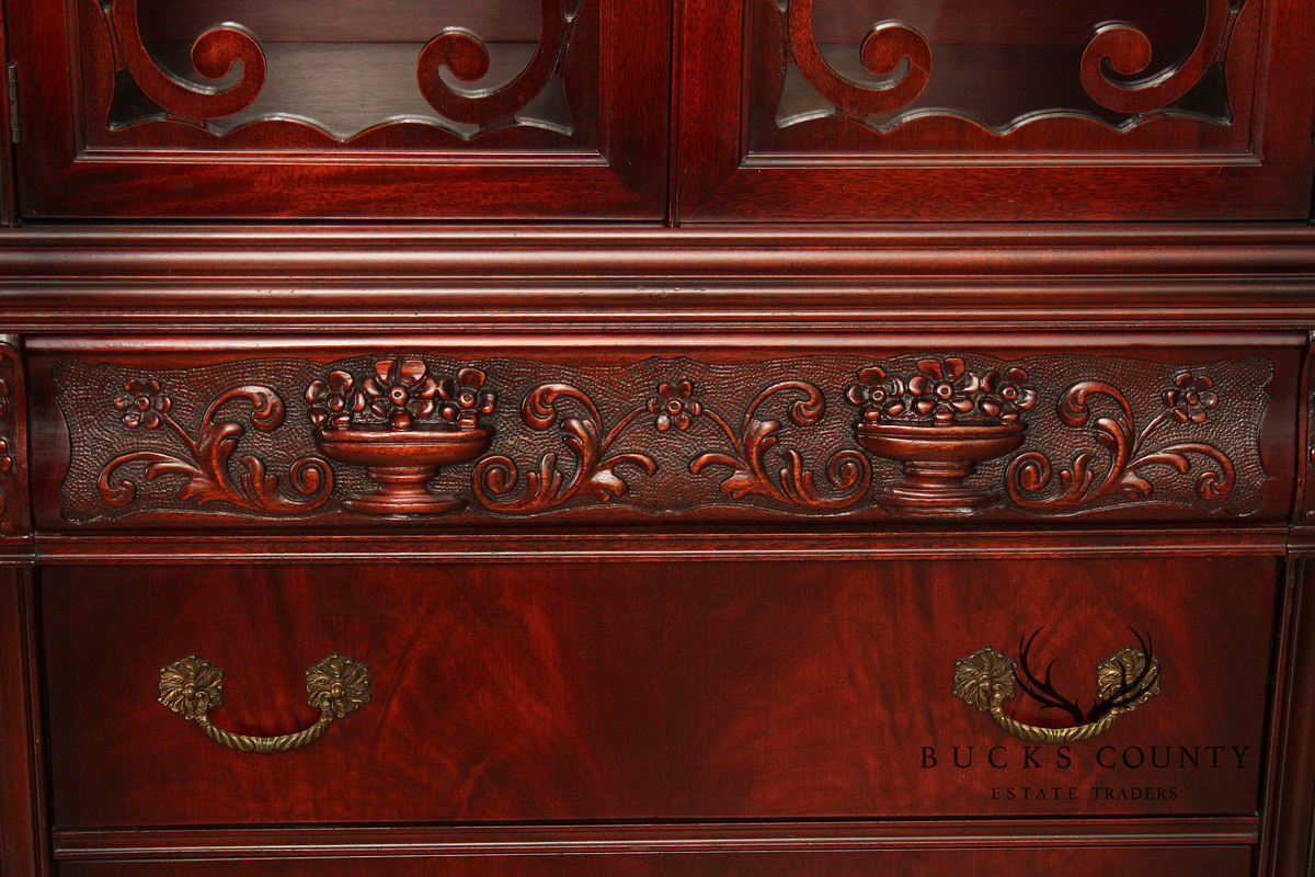 1940's Vintage Carved Mahogany China Cabinet