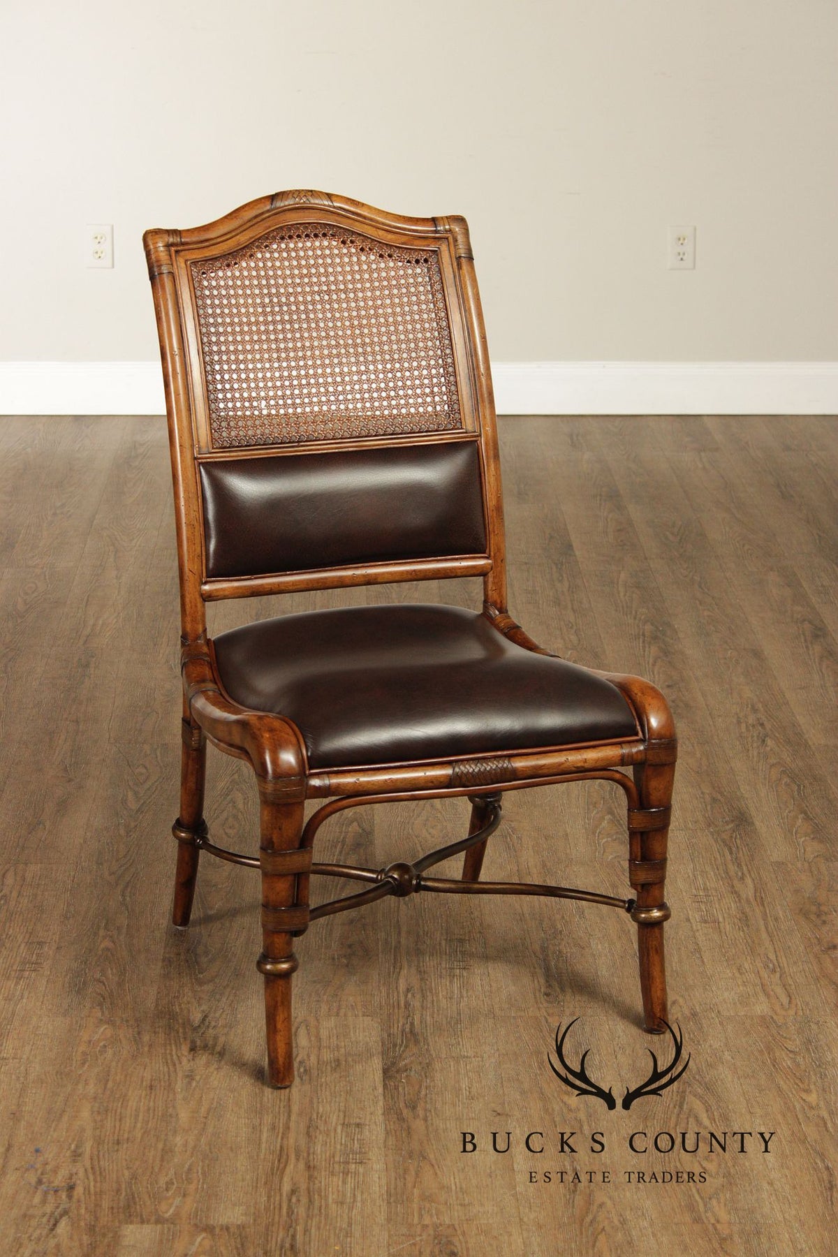 Drexel Heritage Coastal Style Round Glass Top Dining Table With Four Cane Back Chairs