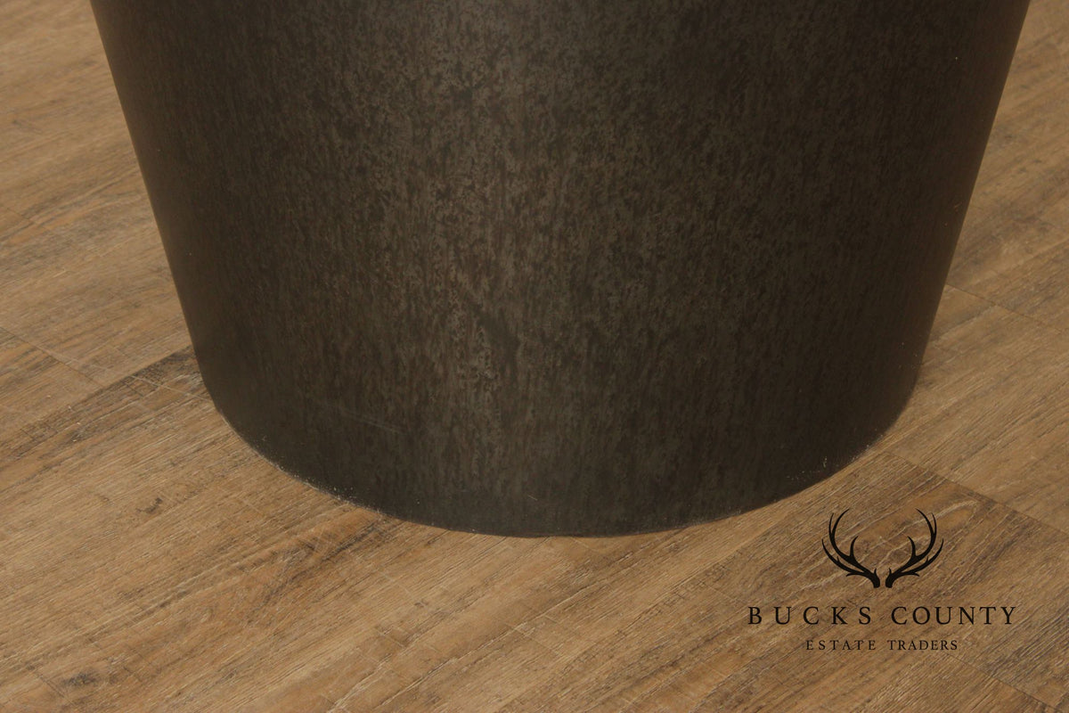 Modern Pair of Patinated Steel Round Drum Side Tables