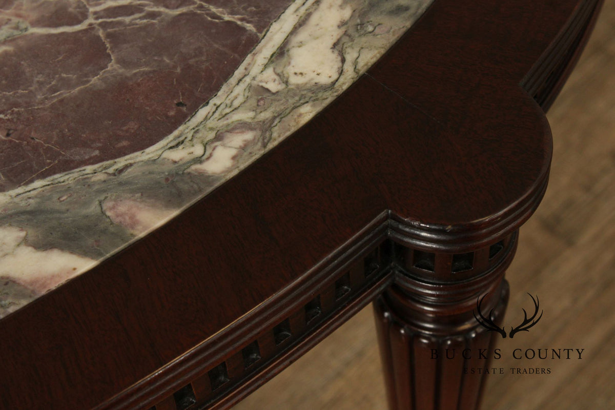 1940's Custom Regency Style Marble Top Mahogany Coffee Table