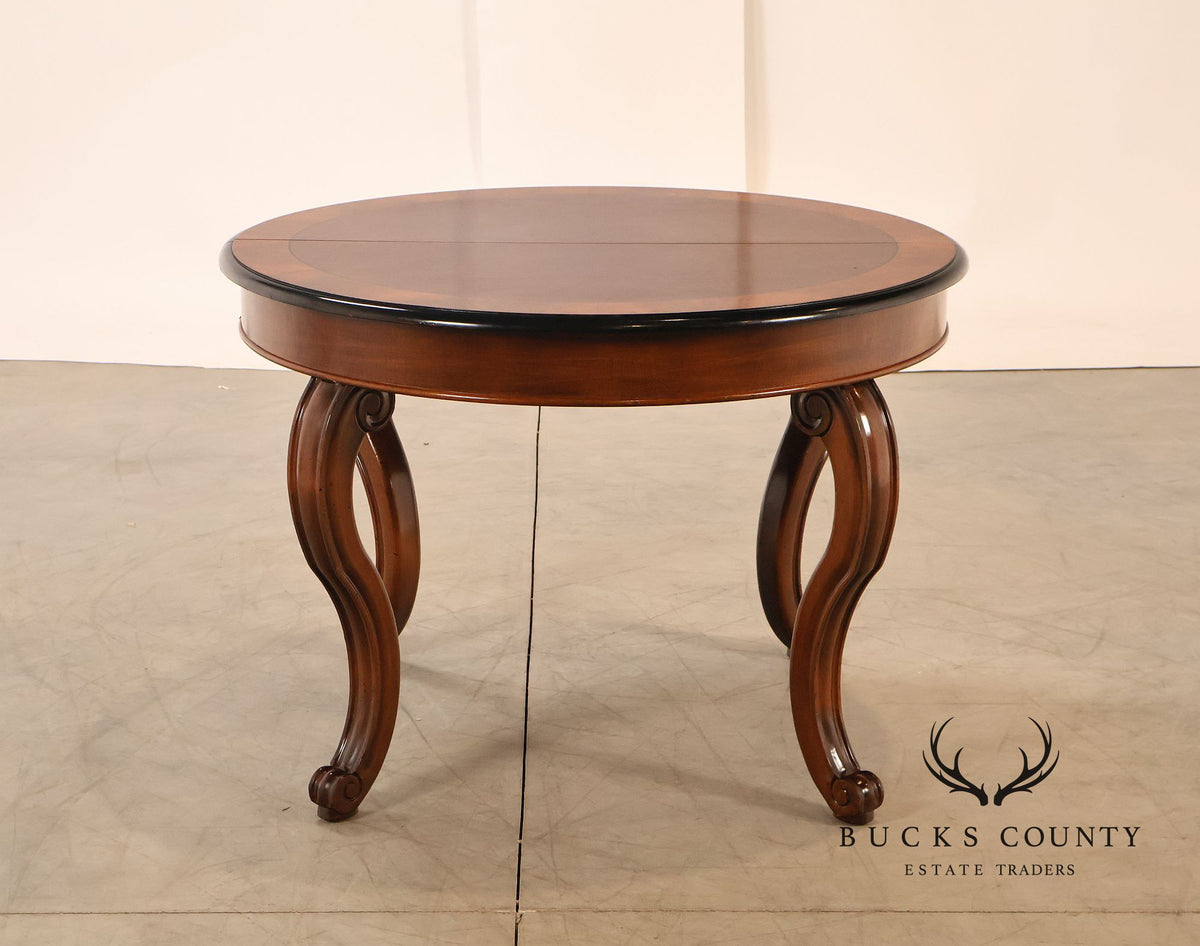 Traditional Round Mahogany Dining Table With Leaf And Banded Top