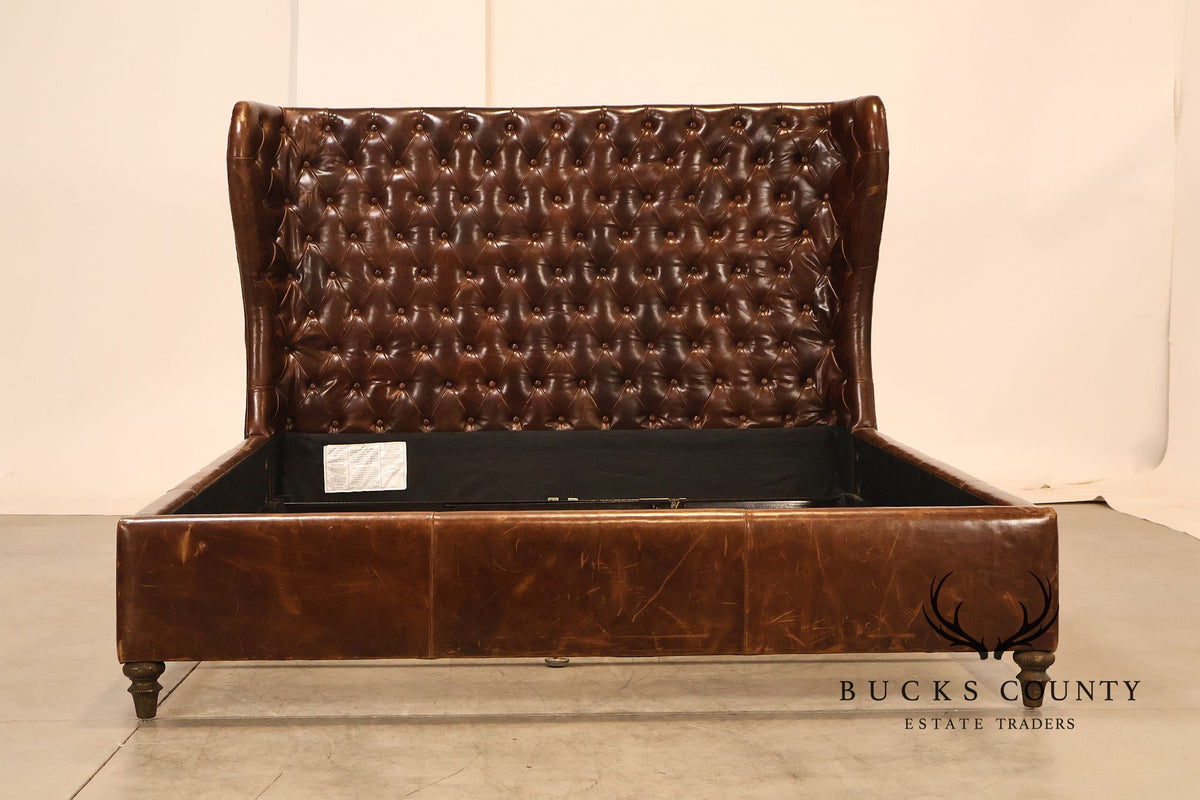 Restoration Hardware 'Churchill' Tufted Leather Queen Bed
