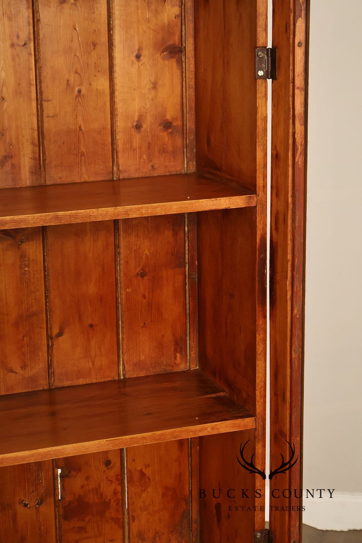 Antique Pitch Pine Four Door Stepback Cupboard With Glass Doors And Drawer