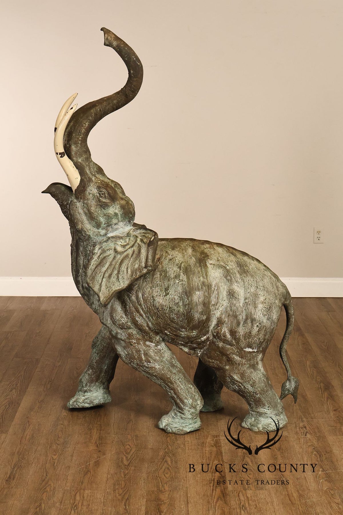 Monumental Cast Bronze Raised Trunk Elephant Garden Statue