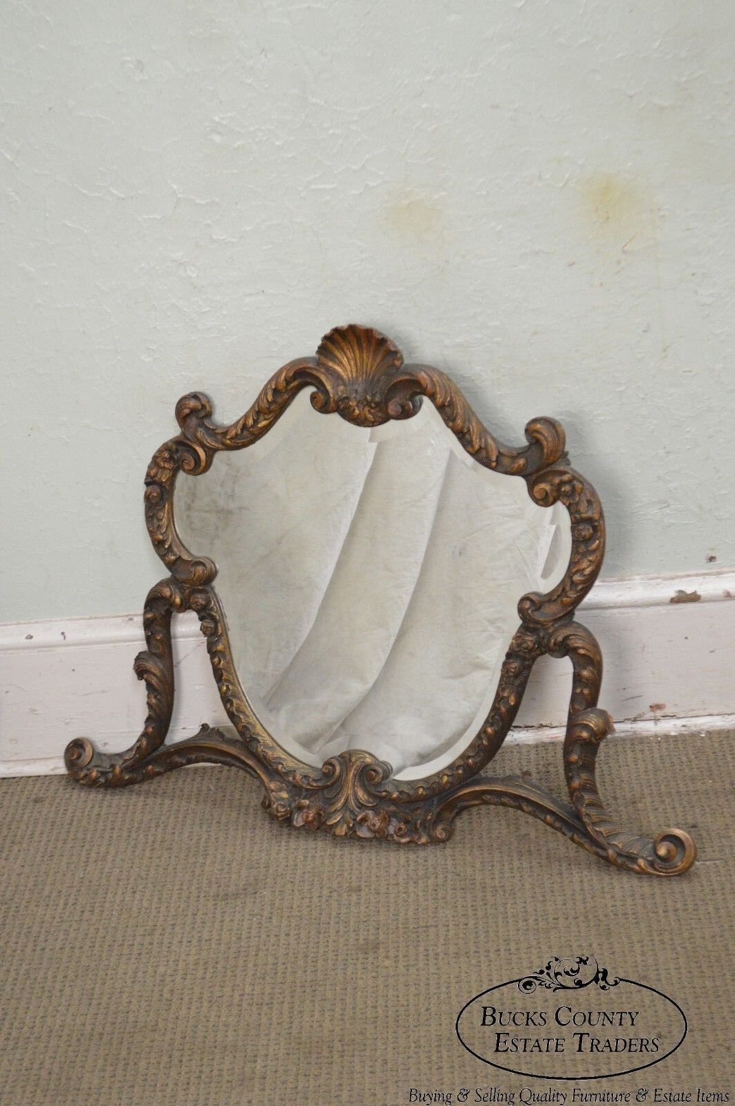 1920s Rococo Gilt Wood Carved Vanity Mirror