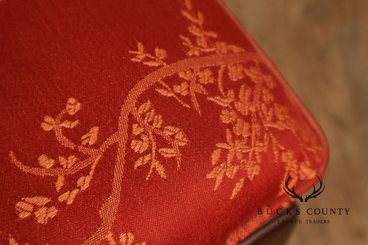 Asian Style Set Of Ten Rosewood Dining Chairs With Red Silk Cushions