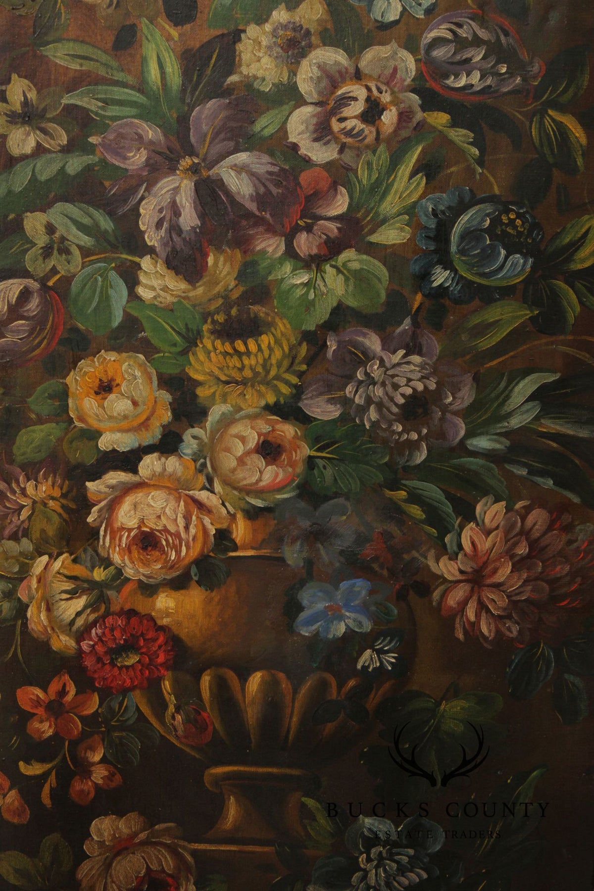 Antique Style 3-Panel Hand-Painted Oil On Canvas Floor Screen Room Divider With Floral Still Life, Birds & Garden Landscape