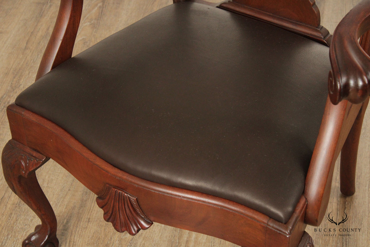 Custom Quality Vintage Chippendale Style Mahogany High-Back Armchair