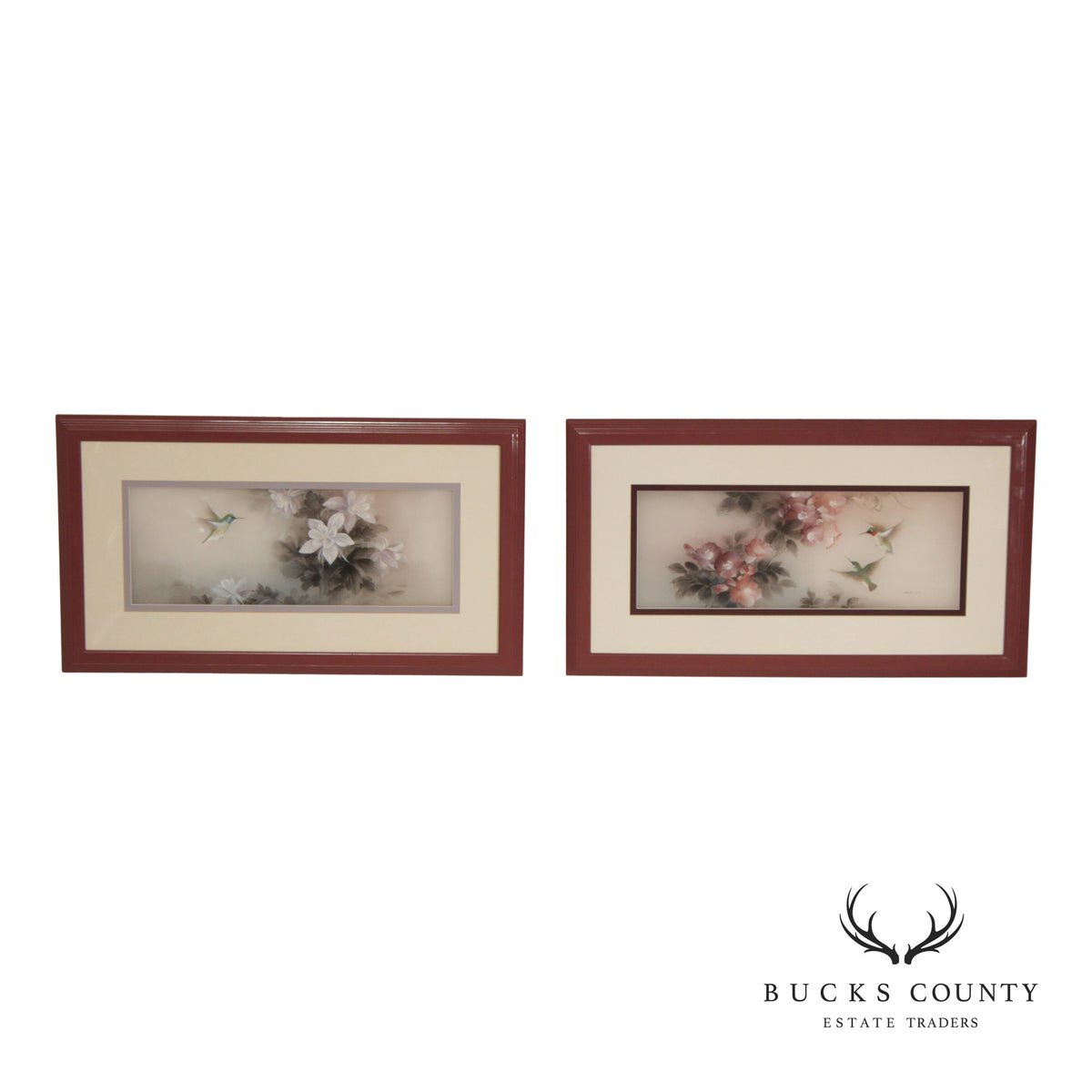 Lena Liu Chinese Pair of Bird and Flower Paintings on Silk